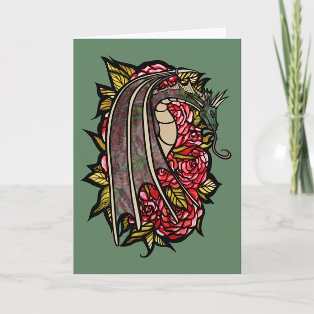 Tarjeta Arte de dragón de rosas rojas (Anverso)