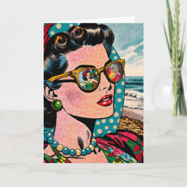 Tarjeta Arte de estilo cómico | Mujer viendo a Hula Dancer