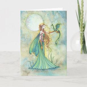 Tarjeta Arte de fantasía de Hada Verde y Dragón