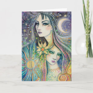 Tarjeta Arte de fantasía Noche y Día Arte abstracto celest