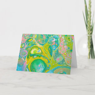 Tarjeta Arte de fluidos acrílicos verdes y rosas silvestre