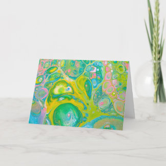 Tarjeta Arte de fluidos acrílicos verdes y rosas silvestre