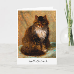 Tarjeta Arte de gato Maine Coon vintage Hola amigo        