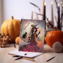 Arte de Gato Negro Bruja de Halloween Llama de Oct