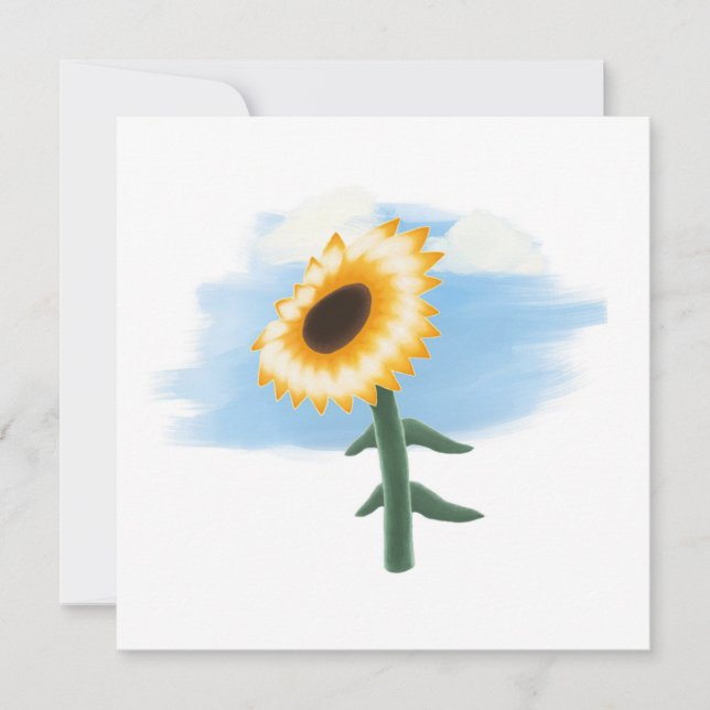 Tarjeta Arte de girasol amarillo y cielo azul acuarela  (Anverso)