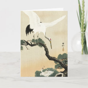 Tarjeta Arte de grulla japonesa Ohara Koson vintage en pin