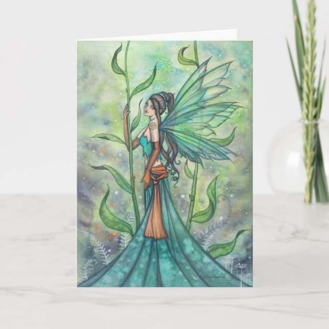 Tarjeta Arte de Hada de Jardín Verde Azul por Molly Harris (Anverso)