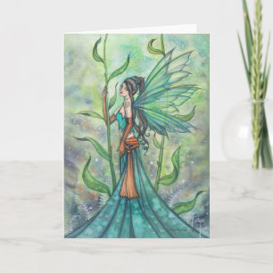 Tarjeta Arte de Hada de Jardín Verde Azul por Molly Harris