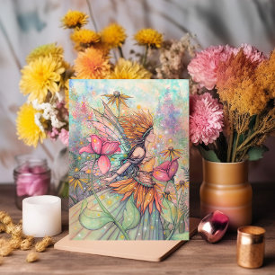 Tarjeta Arte de hadas reina de verano en blanco dentro