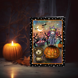 Tarjeta Arte de Halloween de Payaso Lindo y León