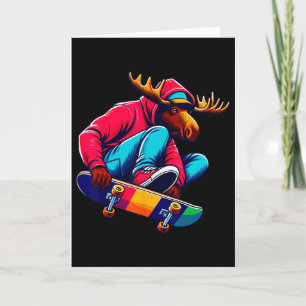 Tarjeta Arte de ilustración de alce skateboarding genial y
