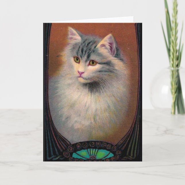 Tarjeta Arte de ilustracion de gato de época elegante (Anverso)