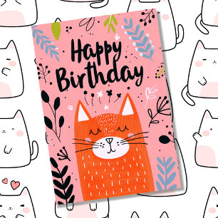 Tarjeta Arte de ilustración de gato naranja lindo con foto