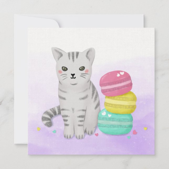 Tarjeta Arte de Ilustracion de gatos y postres deliciosos (Anverso)