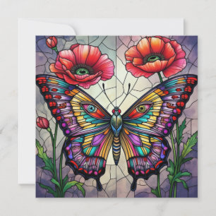 Tarjeta Arte de insectos de vidrio emplomado de mariposa y