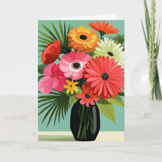 Tarjeta Arte de jarrón floral con ramo de margaritas de me