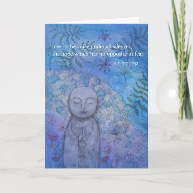 Tarjeta Arte de Jizo con amor tranquilo Ayuda Apoyo Amista (Anverso)