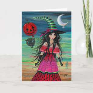 Tarjeta Arte de la fantasía de Halloween de la bruja del