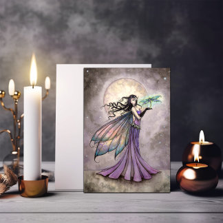 Tarjeta Arte de la fantasía de la hada y de la libélula