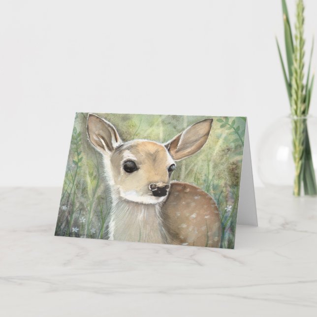 Tarjeta Arte de la fauna de la acuarela del cervatillo (Anverso)