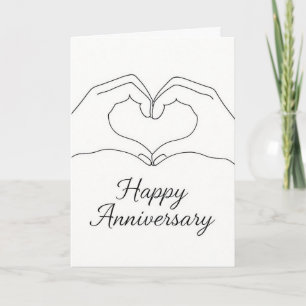 Tarjeta Arte de línea minimalista manos corazón feliz aniv