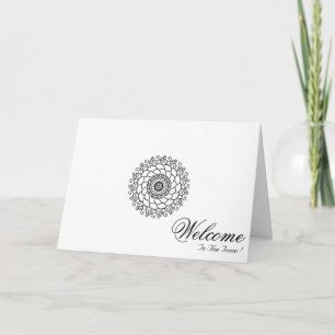Tarjeta Arte de Mandala Minimal Blanco Bienvenida Deseos
