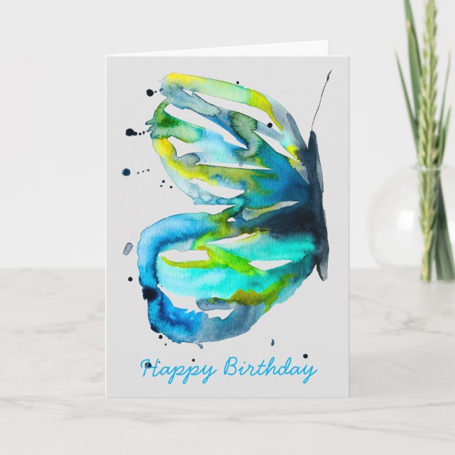 Tarjeta Arte de mariposa acuarela azul (Anverso)