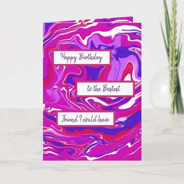 Tarjeta Arte de mármol rosa y morado Feliz cumpleaños amig (Anverso)