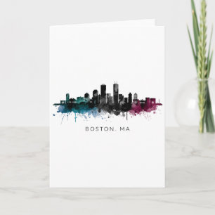 Tarjeta Arte de Massachusetts Acuarela del horizonte de