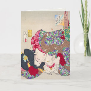 Tarjeta Arte de mujeres y gatos japoneses - Taiso Yoshitos