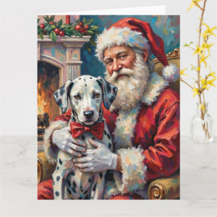 Tarjeta Arte de Navidad de Papá Noel con dálmata