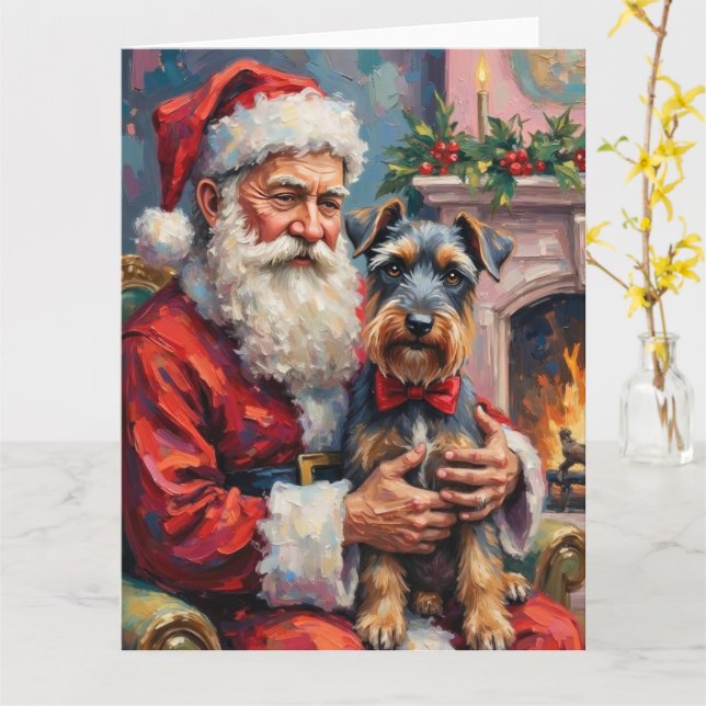 Tarjeta Arte de Navidad de Papá Noel con Schnauzer (flor amarilla)