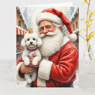 Tarjeta Arte de Navidad de Santa Claus con Caniche