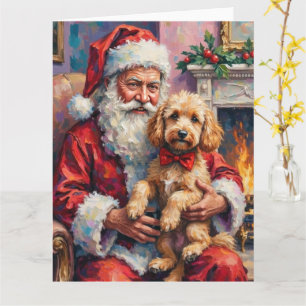 Tarjeta Arte de Navidad de Santa Claus con Caniche