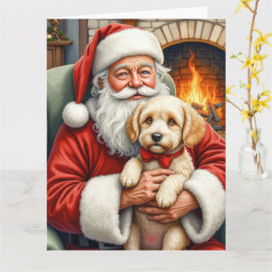 Tarjeta Arte de Navidad de Santa Claus con Cockapoo