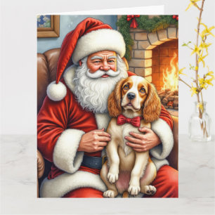 Tarjeta Arte de Navidad de Santa Claus con Cocker Spaniel