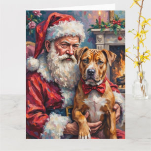 Tarjeta Arte de Navidad de Santa Claus con Pitbull