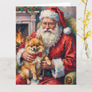 Tarjeta Arte de Navidad de Santa Claus con Pomerania