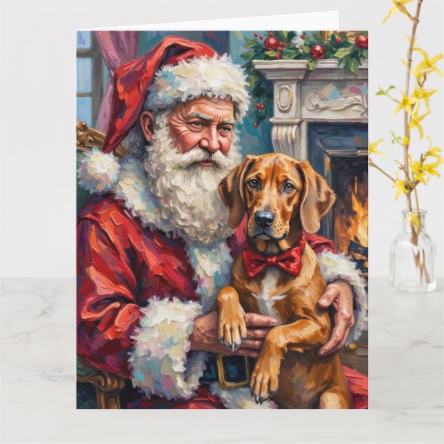 Tarjeta Arte de Navidad del Rhodesian Ridgeback de Santa C (flor amarilla)