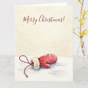 Tarjeta Arte de Navidad en Acuarela de Mitón de Invierno M