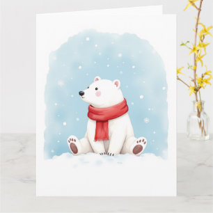Tarjeta Arte de Navidad minimalista de oso polar de acuare