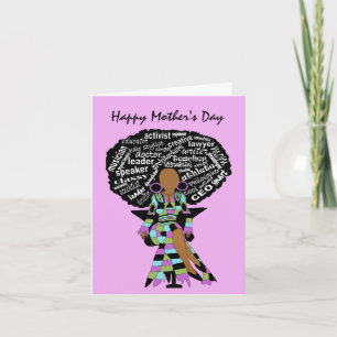 Tarjeta Arte de palabras Dama Afro Día de la Madre Afroame