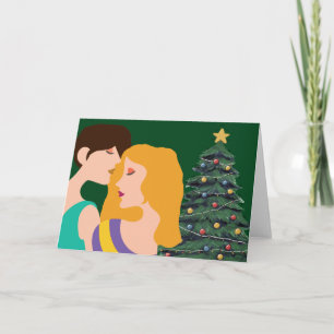 Tarjeta Arte de pareja lesbiana de árbol de Navidad Hermos