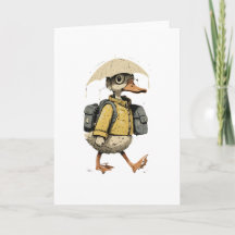 Arte de pato caprichoso caminando bajo la lluvia
