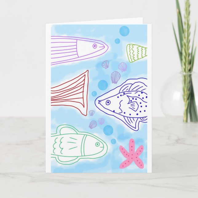 Tarjeta Arte de peces junto al mar (Anverso)