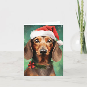 Tarjeta Arte de pincel navideño de Dachshund