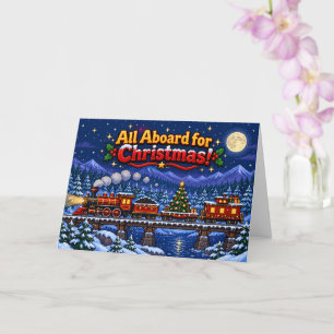 Tarjeta Arte de píxeles retro de tren de vapor de Navidad