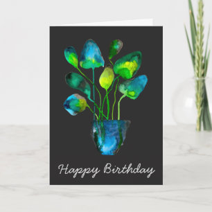 Tarjeta Arte de planta acuarela abstracto verde y azul