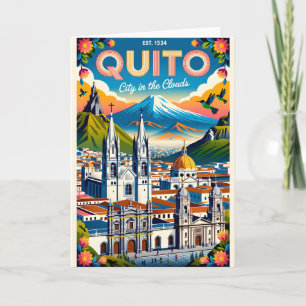 Tarjeta Arte de póster de viaje retro de Quito Ecuador