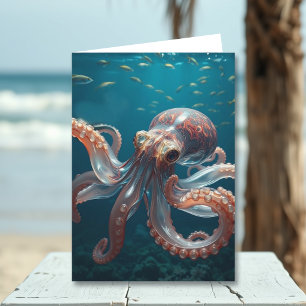 Tarjeta Arte de Pulpo de Vidrio Irisado Cumpleaños de He
